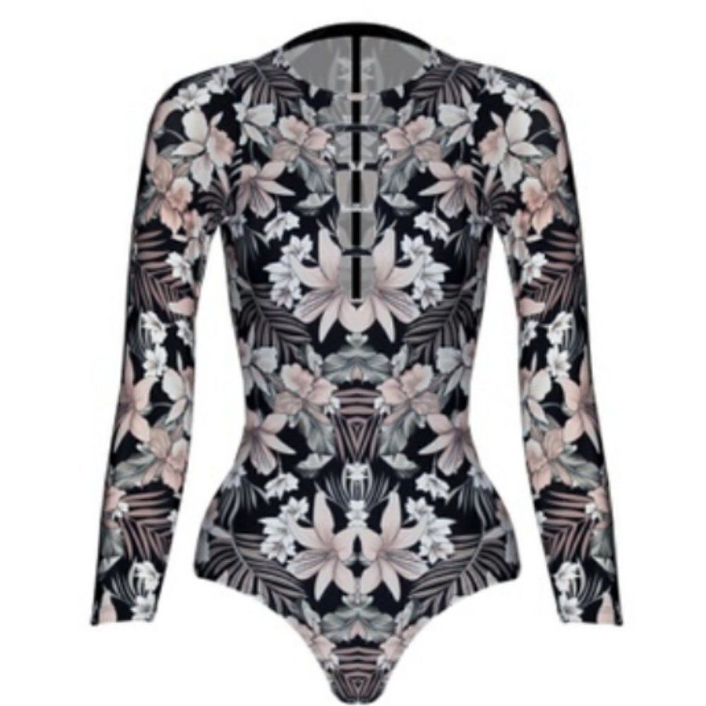Misfit Retro Floral Cut Out Zipped Rashguard Set G-0191.92 - Picture 4 of 15